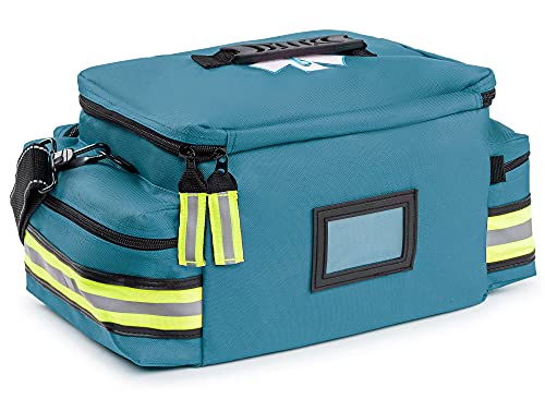 Scherber First Responder Fully-Stocked Professional Essentials EMT/EMS Trauma Kit | HSA/FSA Approved | Reflective Bag w/8 Zippered Pockets & Compartments & 200+ First Aid Supplies - Blue - color: Blue