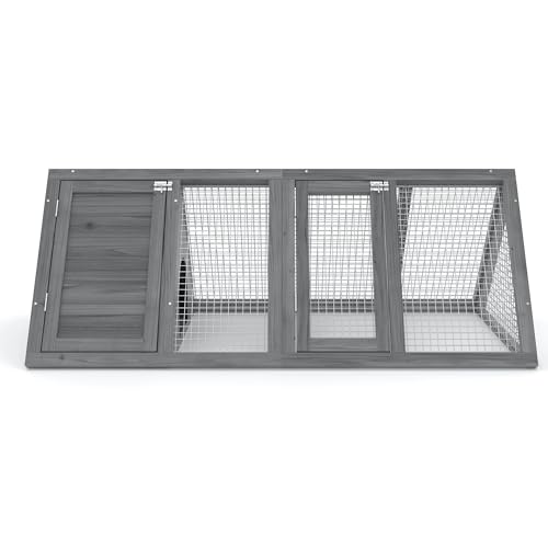 Rabbit Hutch, Small A-Frame Chicken Coop Outdoor w/ 2 Door & Run Cage(Gray) | Wooden Triangle Quail Hutch w/ Ventilating Wire Poultry Hutch for Small Animal Quail Cage Backyard - color: Gray