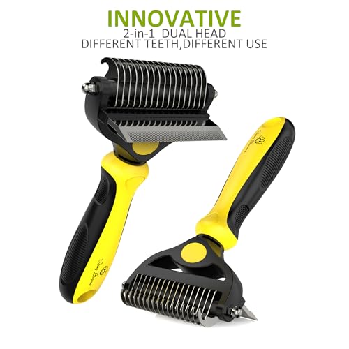 Spring Blossoms-2 in 1 Professional Grooming Rake for Cats & Dogs-Dematting Comb for Easy Mats & Tangles Removing,Pet Brush Safe No More Nasty Shedding and Flying Hair (Lemon Yellow) - color: Lemon Yellow