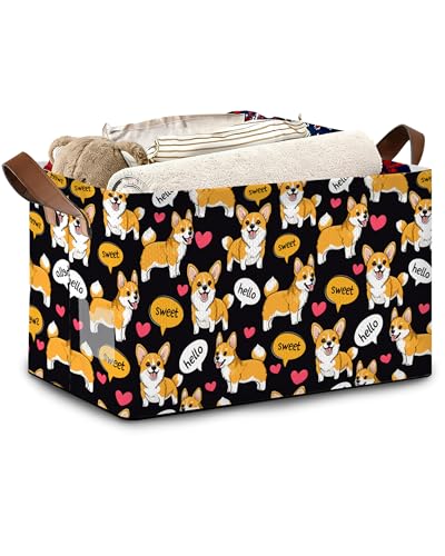 Cute Corgi Dog Storage Basket,Sweet Collapsible Storage Bin Cubes for Living Room Bedroom Blankets Home Storage 17x11.5x10Inch - color: Cute Corgi Dog Sweet