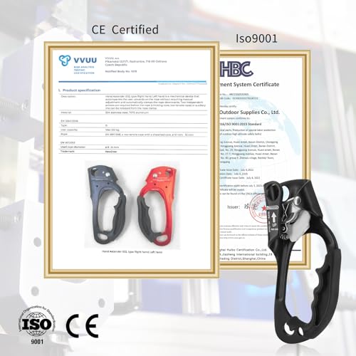 UIAA & CE Certified Hand Ascender Rock Climbing Tree Arborist Rappelling Gear Equipment Rope Clamp for 8~13MM Rope - color: Black Pro-Right