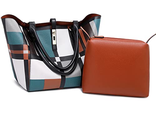 sqlp Large Work Tote Bag for Women Big Bucket Purses Designer Handbags - color: Blue Check