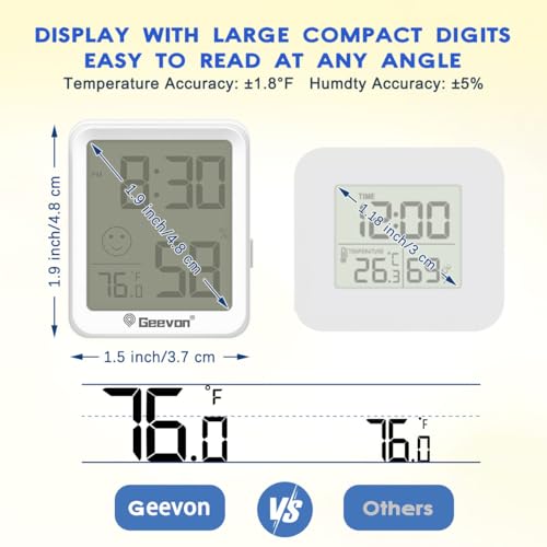 Geevon 2 Pack Mini Digital Hygrometer Gauge Indoor Thermometer with Time Display – LCD Monitor Temperature， Outdoor Humidity Meter for Home House Office Garden and Cellar - size: 2 pack, style: 256360