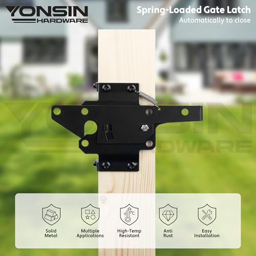Self Locking Gate Latch Heavy Duty for Wooden Fence Gate, Post Mount Automatic Gravity Gate Lock Door Latch Hardware for Garden, Yard, Secure Pool, Black