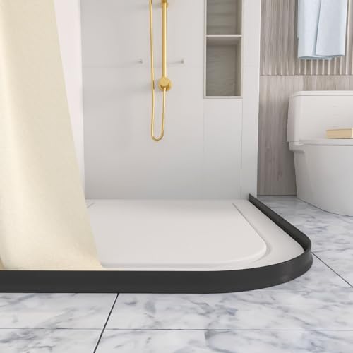 Raycity 3"H Shower Threshold Water Dam, Shower Water Guard, 118 Inch, Black | Silicone Rubber Water Stopper for Walk in Shower, Water Barrier, Prevent Leaks, Suitable for Bathroom, Kitchen - color: Black, style: 118 inch