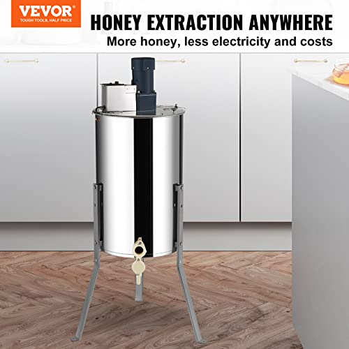 VEVOR Electric Honey Extractor, 2/4 Frame Stainless Steel Beekeeping Extraction, Honeycomb Drum Spinner with Transparent Lid, Apiary Centrifuge Equipment with Height Adjustable Stand | Stainless Steel Spinner with Clear Lid, Fits 2 Deep and 2 Medium Frame