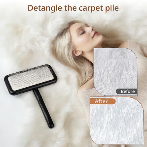 Black Sheepskin Wool Brush - Carpet Rake Tool | for Pet Hair Removal and Household Fabric Care - color: Black