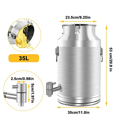 304 Stainless Steel Milk Can，35L Milk Bucket Wine Pail Bucket 9.25 Gallon Milk Can Tote Jug with Sealed Lid Heavy Duty for Milk and Wine Liquid Storage - size: 35L