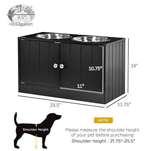 PawHut Large Elevated Dog Bowls with Storage Cabinet 44L Capacity Black | Raised Dog Bowl Stand, Pet Feeding Station - color: Black