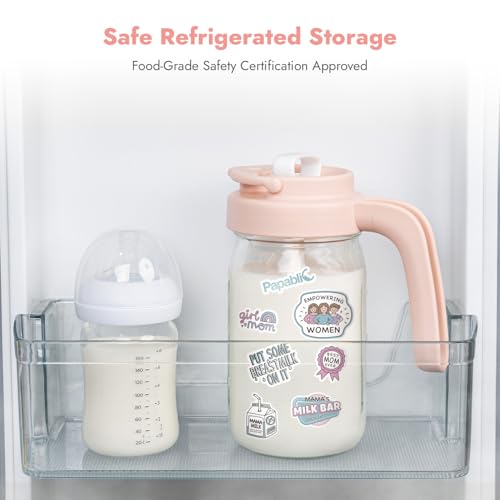 Papablic Breast Milk Pitcher, Formula & Baby Feeding Container, Pink | Glass | BPA-Free | Leakproof | Safe & Durable | Wide Mouth | Easy to Clean & Dishwasher Safe | No Bubbles & No Clumps - color: Pink