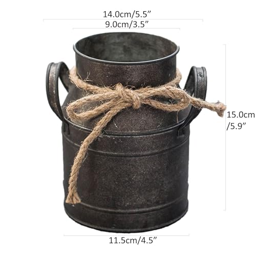 Rust Paint Flower Vase, Rustic Galvanized Metal Milk Can Bucket Primitives Jug for Home Garden Shop Decor