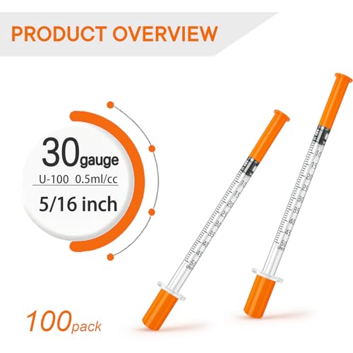 U-100 0.5ml 30 gauge 5/16 syringe, Individually Packed, Lab Supplies, PACK 100. - size: 0.5ml-30G 5/16"-100