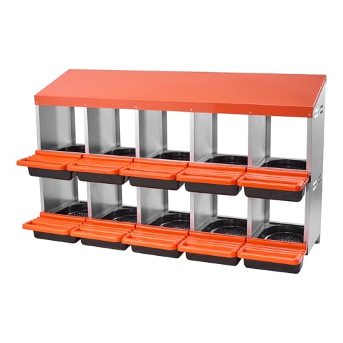 VEVOR 2 Tiers Chicken Nesting Boxes, 10 Compartments, Metal Egg Laying Boxes with Protective Collection Lids, Roll Out Nesting Box, Easy to Assemble, Ideal for Hens, Ducks, Chickens, and Other Poultry