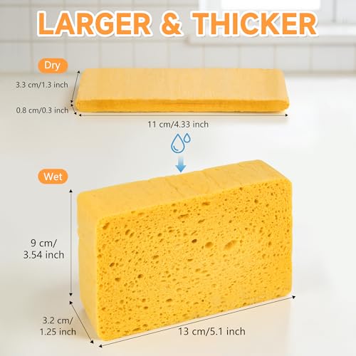 8-Count Pop Up Cellulose Sponges, Yellow | Non-Scratch, Eco-Friendly, Tear-Resistant Natural Scrub, Biodegradable Compostable, for Dishes, Bathroom, Cars