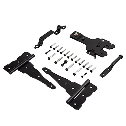 National Hardware Deluxe Latches Decorative T-Hinges Gate Kit, Steel, Black | Includes 2 Hinges, Latch, Strike and Pull for Wood, Vinyl and Metal Fence Gates; Mounting Screws Included - size: Pack of 1