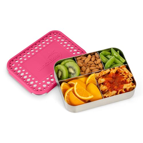 LunchBots Large Cinco Stainless Steel Kids Bento Box 5-Section Pink 32 ozs - color: Pink Dots, size: 5 Section
