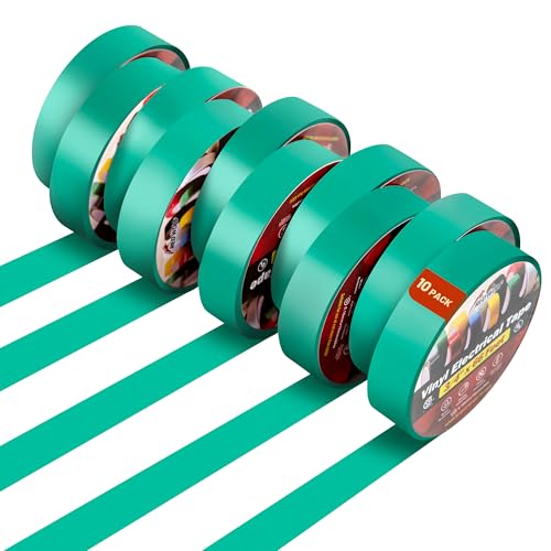 RED WOLF 10 Pack Green Electrical Tape 3/4 Inch x 66 Ft Industrial Grade UL/CSA Listed 7 Mil Thick Flame Retardant High Temp Waterproof Electrical PVC Tape Electric Super Vinyl Rated 600V - color: Green