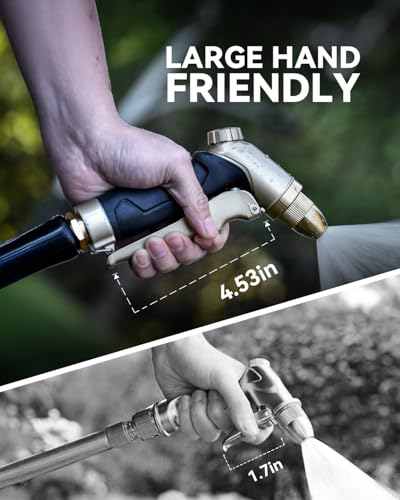 RAINPOINT Garden Hose Nozzle, 100% Heavy Duty Metal Hose Sprayer, High Pressure Water Hose Nozzle with Adjustable Spray Patterns and Flow Control for Watering Plants, Car Washing, Pet Washing,L-Brown - color: Light Brown