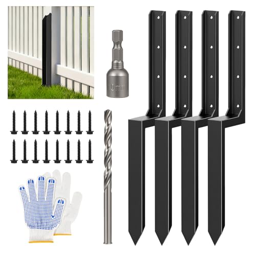 4-Pack Fence Post Repair Kit, 3MM Steel Anchors, Fix 4x4/6x6 Posts, No Digging