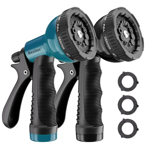 Besiter Garden Hose Nozzle Sprayer 10 Watering Patterns Spray Nozzles Heavy Duty Hose Head Lightweight Hose Attachment 2 Pack - color: Blue Black