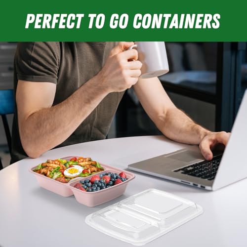 Dealusy 50 Pack 28 oz Meal Prep Containers with Lids 2-Compartment, Pink | Sturdy Leakproof & Food Safe, Microwave, Freezer, Dishwasher Safe Prep Containers, To Go Take Out Plastic Food Storage - color: Pink