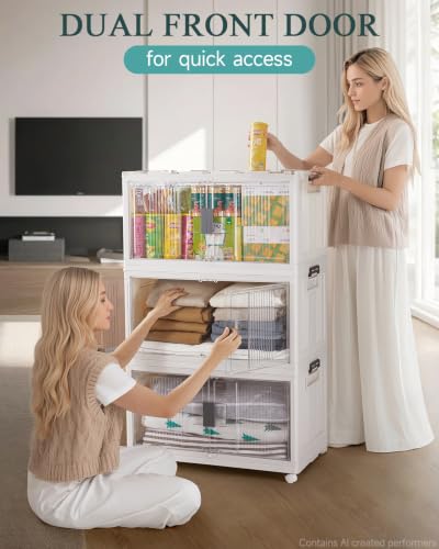 OlarHike 97QT Storage Bins with Lids for Closet, Garage, Shelves, 3 Pack | Multi-Lid, Lockable Cabinet, Large, Doors & Wheels, School, Office, Foldable Container, Stackable Organizers, Plastic Drawers - size: 97QT-White