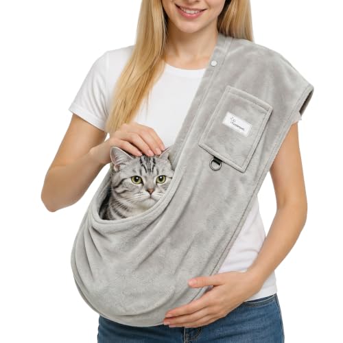 Cat Sling Carrier & Pet Sling for Small Dogs & Cats 3-14 lbs(Grey) - color: Grey