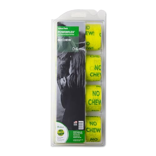 OVIK Health PowerFlex Equine – Extra Strong Self-Adhering Bandage Wrap – Wound Care, Compression & Support Bandage for Horses, Cows & Dogs – No Chew, 4 inch, 4 Rolls (Resealable Case) - color: No Chew