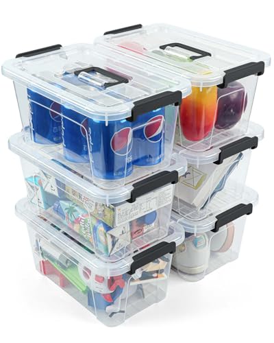 NUMIFUN 7Qt Clear Plastic Storage Bins with Lids,Transparent Design,6 Pack | Stackable organizing totes with buckle latches & handles.Dust-proof clear design for home,office & pantry space saving - color: Clear