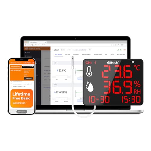 Elitech Wireless Hygrometer Thermometer Reusable Temperature Recorder Data Logger Temperature Humidity with Large Screen Data Storage Export, DR-230W-THE with External Temperature and Humidity Sensor - color: Wi-Fi, size: Single External Probe