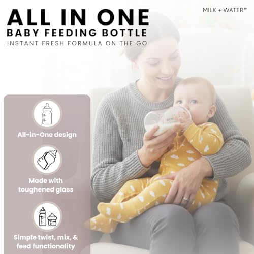 MILK & WATER Glass All-in-One Baby Bottle with Anti Colic Nipple - color: Dusty Pink