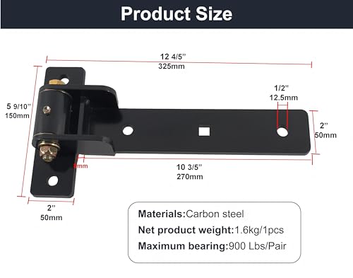 13'' Heavy Duty Strap Gate Hinges 900 LBS,180° or 90° Smooth Open Hinge | 2Pcs Thick Steel Weld/Bolt-On Hinges,Built-in Bearings for Wooden/Metal Gates,Fence,Shed,Barn,Garden Gates(Patent Pending)