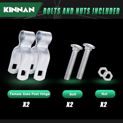 KINNAN 1-3/8" Chain Link Fence Gate Female Hinge, Heavy Duty Galvanized Steel, Gate Hinges with Bolts and Nuts, Durable Fence Hardware for Secure and Long Lasting, Easy Installation (2 Pack - size: 1-3/8