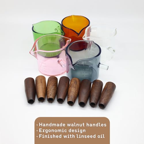 Amber 3.5oz Espresso Shot Glass Double Spouts with American Walnut Handle, Double Spout Glass Measuring Cup, Milk Frothing Pitcher - color: Amber