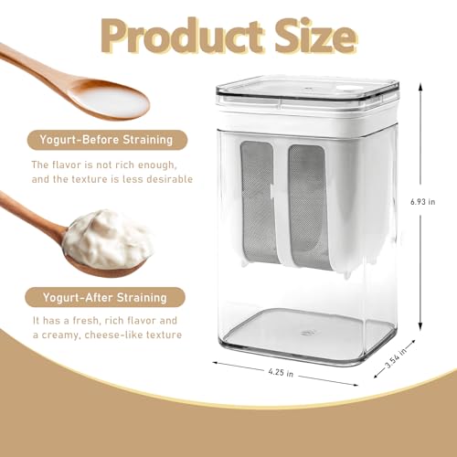 Greek Yogurt Strainer with Lid, 1100ml Large Capacity Yogurt Maker | Filter with Fine Mesh Bag, Whey Separator Kitchen Tool for Thick Yogurt Soybean Milk Kefir Cheese Soup Fruit Juice Coffee