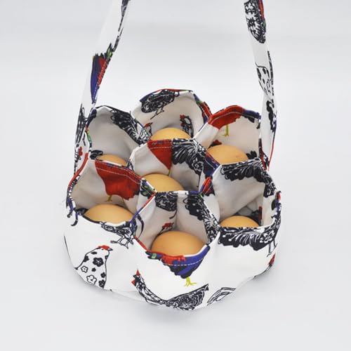 Egg Collecting Basket, Eggs Gathering Basket Canvas Egg Bags with 7 Pouches for Farmhouse Chicken Hen Duck Goose Housewife Garden Transporting Storage - color: White