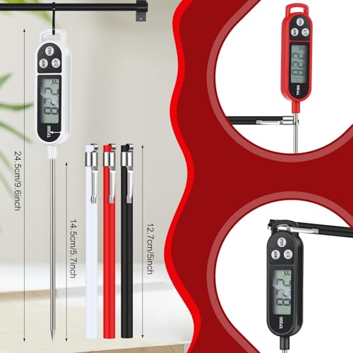 Copkim 12 Pcs Meat Food Thermometer Food with Probe | Water Liquid Instant Read Digital Thermometer Kitchen Cooking Supplies for Cooking BBQ Milk Yogurt - color: Black, White, Red