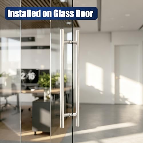 Ranbo 32" Door Pull Handle, 1.2mm 304 Stainless Steel, Brushed Nickel | 23-5/8" Hole Spacing, Fits 1/4"–3/4" Glass Doors and 1-3/8"–2-3/16" Wood Doors, for Entry, Commercial and Storefront Door - size: 32 inches/1.26 inches Cross Section Diameter