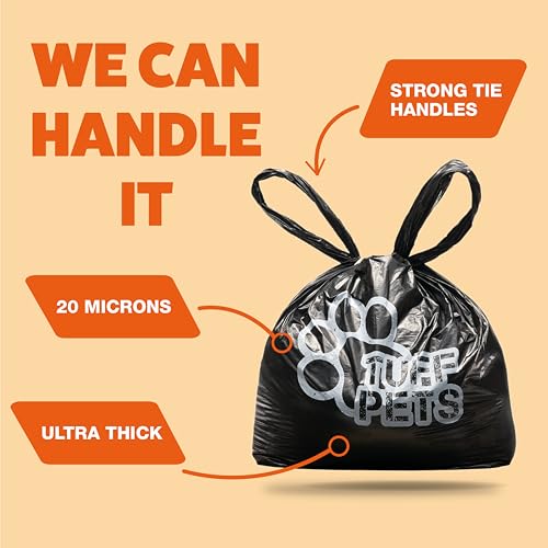 Tuff Pets Dog Poop Bags Rolls with Handles, Extra Thick Poop Bags for Dogs | 16 Rolls of Heavy Duty Doggie Poop Bags, Fits Any Standard Dispenser - style: Orange- Cornstarch