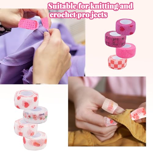 LUOHECAM 8 Pack Thimble Tape for Hand Sewing Nail Finger Protectors for Sewing Self Adhering Bandage Wrap No Residue Breathable Knitting Craft DIY Sewing Tools Dog Bandage Wrap(Pink) - color: Pink