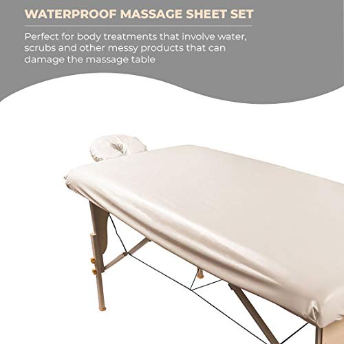 ForPro Professional Collection Waterproof Massage Table Cover, Protective Spa Treatment Sheet Set for Massage Tables, Machine Washable, includes Massage Fitted Sheet and Face Rest Cover, Natural | for Massage & Treatment Tables, Disposable Table Sheets, S