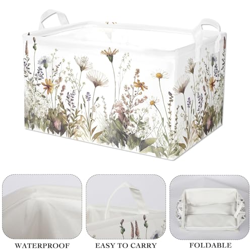 Wild Flowers Shelf Basket Floral Baby Shower Basket for Kids Girls Room Rectangle Clothes Toys Cube Storage Basket (Flowers) - color: Wild flower