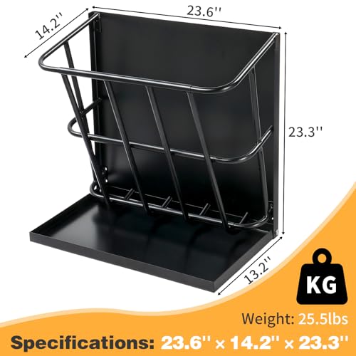 Outvita Hay Feeder 2 in 1 Hay Rack, Wall Mount Goat Horse Feeders, Heavy Duty Steel Hanging Feeders with Detachable Grain Tray for Farm Livestock Goat Sheep Grain Indoor Outdoor Uses - size: 26.5 with tray
