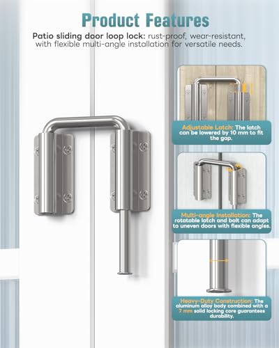 90/180 Degree U Patio Sliding Door Loop Lock Latch, Silver-2 PCS | Aluminum Alloy Security Bolt Lock , Multi-Angle Mounting for Barn, Garden, Fence Gate & Window - color: Silver-2 PCS
