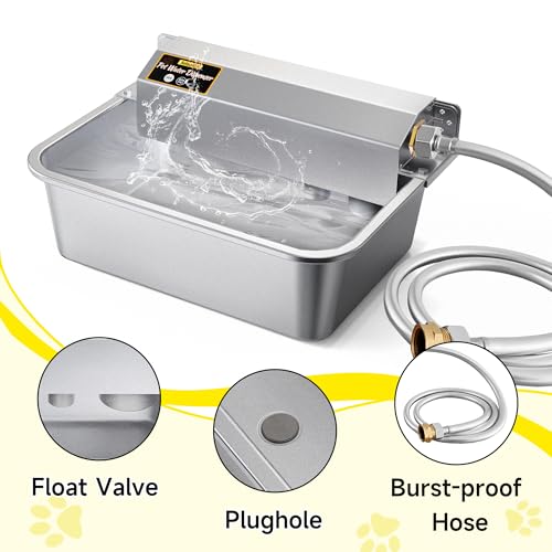 Automatic Water Dispenser for Dogs, 2 Gallon 304 Stainless Steel Large Dog Water Bowl Dispenser for Indoor/Outdoor, Pets & Livestock Self-Filling Waterer, Fits GHT 3/4" Faucet, Easy to Clean