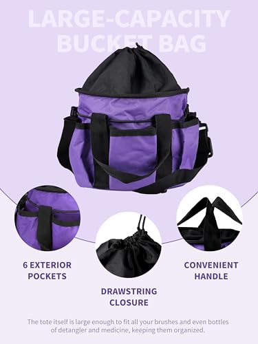 Harrison Howard Horse Grooming Kit 9 Piece with Tote Bag, Non-Slip Horse Brush Set for Shedding, Bathing, Hoof Care, Mane & Tail Grooming, Equine Grooming Supplies Purple - color: Purple