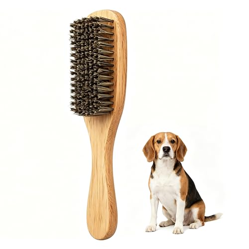Boar Bristle Dog Brush for Short Haired Dogs, Natural Wooden Grooming Tool, Reduce Shedding, Detangle & Massage Sensitive Skin, Grooming to Calm Dogs & Build Pet Owner Bonding (Peach wood) - color: Peach wood