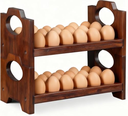 Wooden Egg Holder for Countertop,Holds 36 Eggs,2-Tier Farmhouse Egg Organizer for Fresh Eggs,Stackable Egg Storage Rack for Kitchen