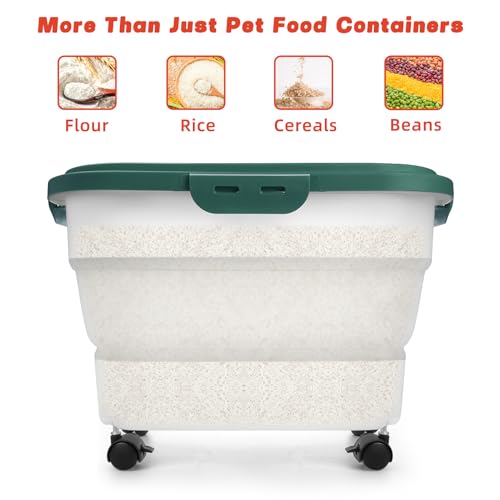 Airtight Dog Food Storage, Collapsible Pet Food Container 17-20 lb with Castors, Plastic Dog Food Bin with Pet Food Scoop & Measuring Cup for Dry Food Storage(green) - color: Green