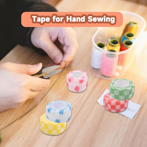 LUOHECAM 8 Pack Thimble Tape for Hand Sewing Self Adhering Bandage Wrap Nail Finger Protectors for Sewing No Residue Breathable Knitting Craft DIY Sewing Tools Dog Bandage Wrap - color: Blue